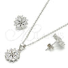Sterling Silver Earring and Pendant Adult Set, Flower Design, with White Cubic Zirconia, Polished, Rhodium Finish, 10.174.0026