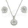 Sterling Silver Earring and Pendant Adult Set, Flower Design, with White Cubic Zirconia, Polished, Rhodium Finish, 10.174.0026