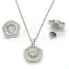 Sterling Silver Earring and Pendant Adult Set, Flower Design, with White Cubic Zirconia and White Crystal, Polished, Rhodium Finish, 10.174.0229