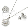Sterling Silver Earring and Pendant Adult Set, Flower Design, with White Cubic Zirconia and White Crystal, Polished, Rhodium Finish, 10.174.0229