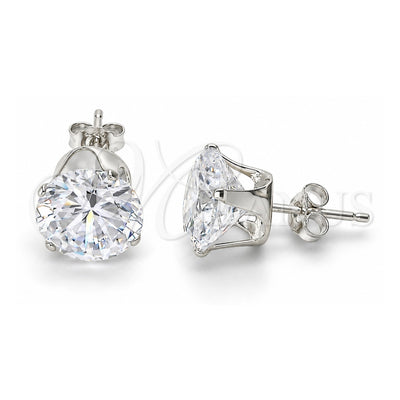 Sterling Silver Stud Earring, with White Cubic Zirconia, Polished, Raw, 02.63.2610