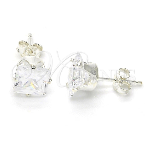Sterling Silver Stud Earring, with White Cubic Zirconia, Polished, Raw, 02.63.2612