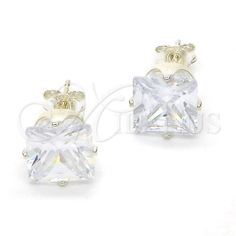 Sterling Silver Stud Earring, with White Cubic Zirconia, Polished, Rhodium Finish, 02.63.2613