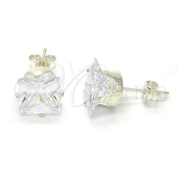 Sterling Silver Stud Earring, with White Cubic Zirconia, Polished, Rhodium Finish, 02.63.2613