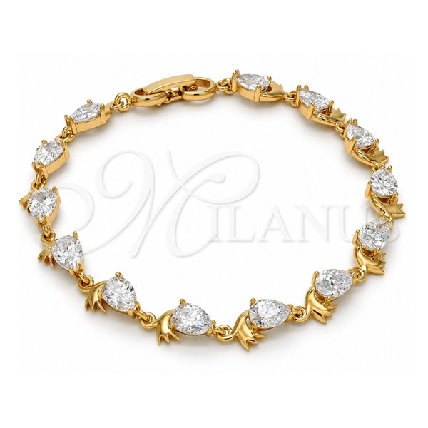 Oro Laminado Tennis Bracelet, Gold Filled Style Teardrop Design, with White Cubic Zirconia, Polished, Golden Finish, 03.213.0038.08 (08 MM Thickness, 8 Inches Length)