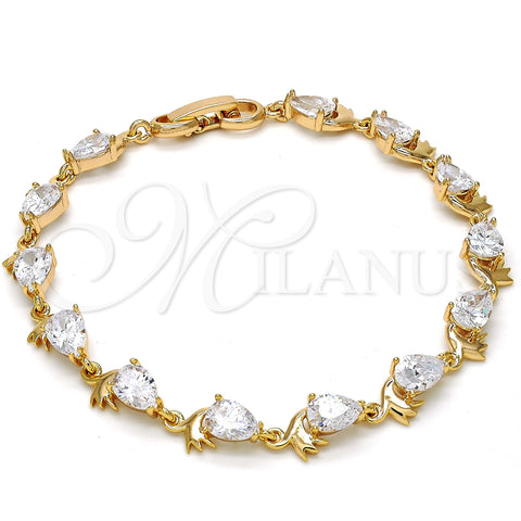 Oro Laminado Tennis Bracelet, Gold Filled Style Teardrop Design, with White Cubic Zirconia, Polished, Golden Finish, 03.213.0038.08 (08 MM Thickness, 8 Inches Length)