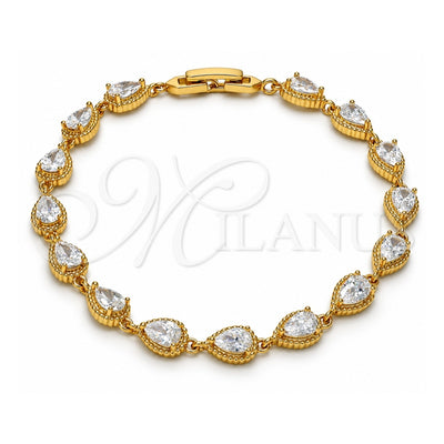 Oro Laminado Tennis Bracelet, Gold Filled Style Teardrop Design, with White Cubic Zirconia, Polished, Golden Finish, 03.213.0006.1.07 (06 MM Thickness, 7 Inches Length)