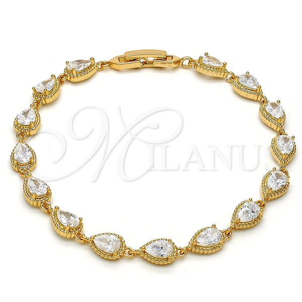 Oro Laminado Tennis Bracelet, Gold Filled Style Teardrop Design, with White Cubic Zirconia, Polished, Golden Finish, 03.213.0006.1.07 (06 MM Thickness, 7 Inches Length)