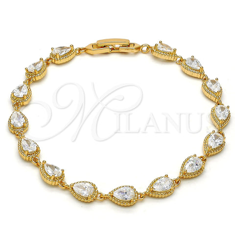 Oro Laminado Tennis Bracelet, Gold Filled Style Teardrop Design, with White Cubic Zirconia, Polished, Golden Finish, 03.213.0006.1.07 (06 MM Thickness, 7 Inches Length)