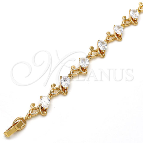 Oro Laminado Tennis Bracelet, Gold Filled Style Teardrop Design, with White Cubic Zirconia, Polished, Golden Finish, 03.213.0040.08 (09 MM Thickness, 8 Inches Length)
