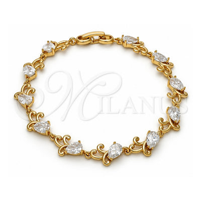 Oro Laminado Tennis Bracelet, Gold Filled Style Teardrop Design, with White Cubic Zirconia, Polished, Golden Finish, 03.213.0040.08 (09 MM Thickness, 8 Inches Length)