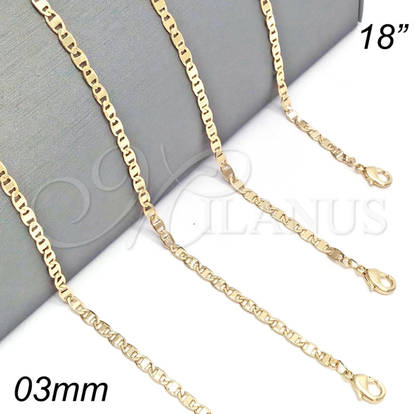 Oro Laminado Basic Necklace, Gold Filled Style Mariner Design, Polished, Golden Finish, 04.213.0030.18 (03 MM Thickness, 18 Inches Length)