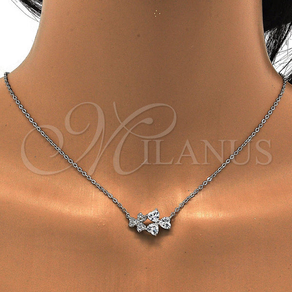 White Gold Filled Necklace — Pendant Necklace Heart Design with White Cubic Zirconia — alternate product view — SKU 113193 | Oro Laminado Blanco collar — Pendant Necklace corazón diseño with blanco Cubic Zirconia — SKU 113193
