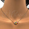 Oro Laminado Pendant Necklace, Gold Filled Style Heart Design, with Multicolor Cubic Zirconia, Polished, Golden Finish, 04.213.0034.2.16 (01 MM Thickness, 16 Inches Length)