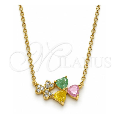 Oro Laminado Pendant Necklace, Gold Filled Style Heart Design, with Multicolor Cubic Zirconia, Polished, Golden Finish, 04.213.0034.2.16 (01 MM Thickness, 16 Inches Length)