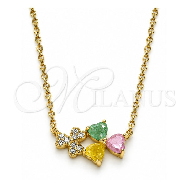 Oro Laminado Pendant Necklace, Gold Filled Style Heart Design, with Multicolor Cubic Zirconia, Polished, Golden Finish, 04.213.0034.2.16 (01 MM Thickness, 16 Inches Length)