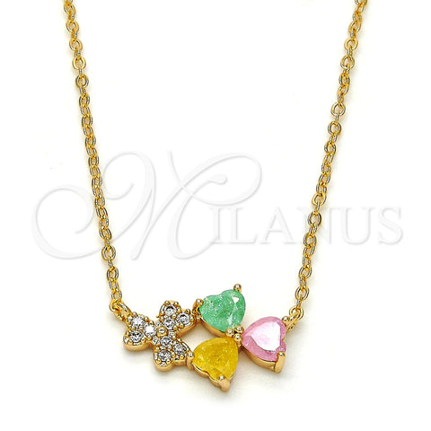 Oro Laminado Pendant Necklace, Gold Filled Style Heart Design, with Multicolor Cubic Zirconia, Polished, Golden Finish, 04.213.0034.2.16 (01 MM Thickness, 16 Inches Length)