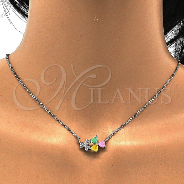 White Gold Filled Necklace — Pendant Necklace Heart Design with Multicolor Cubic Zirconia — alternate product view — SKU 113195 | Oro Laminado Blanco collar — Pendant Necklace corazón diseño with Multicolor Cubic Zirconia — SKU 113195