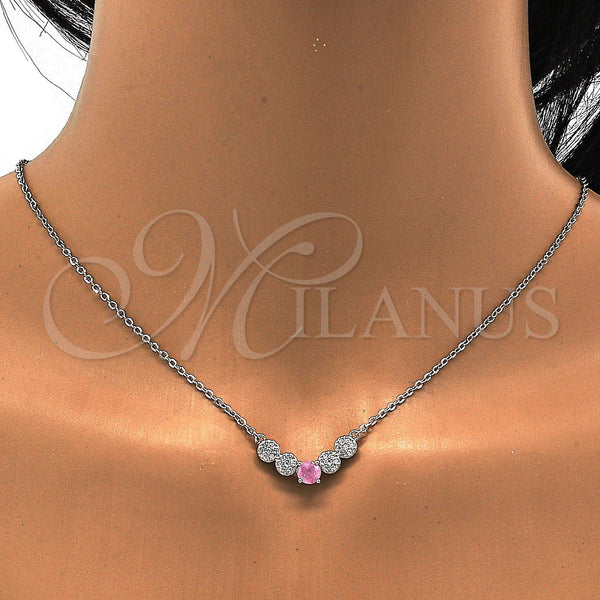 White Gold Filled Necklace — Pendant Necklace with Pink and White Cubic Zirconia — alternate product view — SKU 113198 | Oro Laminado Blanco collar — Pendant Necklace with Pink and blanco Cubic Zirconia — SKU 113198