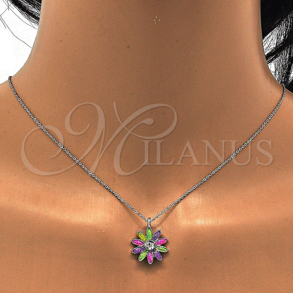 White Gold Filled Necklace — Pendant Necklace Flower Design with White Crystal Multicolor — alternate product view — SKU 113205 | Oro Laminado Blanco collar — Pendant Necklace flor diseño with cristal blanco Multicolor — SKU 113205