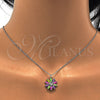 Rhodium Gold Filled Pendant Necklace, Flower Design, with White Crystal, Multicolor Enamel Finish, Rhodium Finish, 04.213.0040.16 (01 MM Thickness, 16 Inches Length)