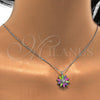 Rhodium Gold Filled Pendant Necklace, Flower Design, with White Crystal, Multicolor Enamel Finish, Rhodium Finish, 04.213.0040.16 (01 MM Thickness, 16 Inches Length)