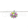 Rhodium Gold Filled Pendant Necklace, Flower Design, with White Crystal, Multicolor Enamel Finish, Rhodium Finish, 04.213.0040.16 (01 MM Thickness, 16 Inches Length)