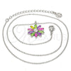Rhodium Gold Filled Pendant Necklace, Flower Design, with White Crystal, Multicolor Enamel Finish, Rhodium Finish, 04.213.0040.16 (01 MM Thickness, 16 Inches Length)