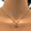 Oro Laminado Pendant Necklace, Gold Filled Style Flower Design, with White Crystal, Multicolor Enamel Finish, Golden Finish, 04.213.0040.1.16 (01 MM Thickness, 16 Inches Length)