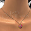Oro Laminado Pendant Necklace, Gold Filled Style Flower Design, with White Crystal, Multicolor Enamel Finish, Golden Finish, 04.213.0040.1.16 (01 MM Thickness, 16 Inches Length)