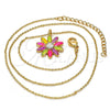 Oro Laminado Pendant Necklace, Gold Filled Style Flower Design, with White Crystal, Multicolor Enamel Finish, Golden Finish, 04.213.0040.1.16 (01 MM Thickness, 16 Inches Length)