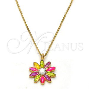 Gold Filled Necklace — Pendant Necklace Flower Design with White Crystal Multicolor — main product view — SKU 113206 | Oro Laminado collar — Pendant Necklace flor diseño with cristal blanco Multicolor — SKU 113206