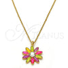 Oro Laminado Pendant Necklace, Gold Filled Style Flower Design, with White Crystal, Multicolor Enamel Finish, Golden Finish, 04.213.0040.1.16 (01 MM Thickness, 16 Inches Length)
