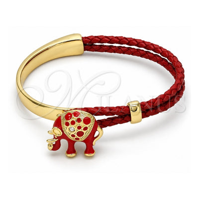 Oro Laminado Individual Bangle, Gold Filled Style Elephant Design, with White Crystal, Red Enamel Finish, Golden Finish, 07.179.0001.2 (06 MM Thickness, One size fits all)