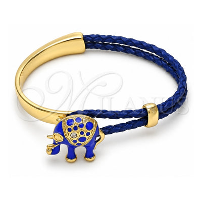 Oro Laminado Individual Bangle, Gold Filled Style Elephant Design, with White Crystal, Blue Enamel Finish, Golden Finish, 07.179.0001.3 (06 MM Thickness, One size fits all)