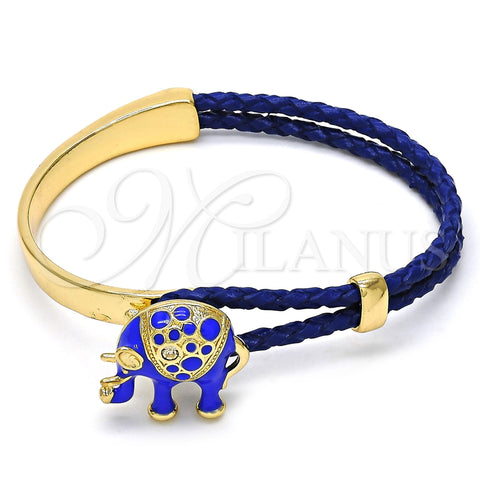 Oro Laminado Individual Bangle, Gold Filled Style Elephant Design, with White Crystal, Blue Enamel Finish, Golden Finish, 07.179.0001.3 (06 MM Thickness, One size fits all)