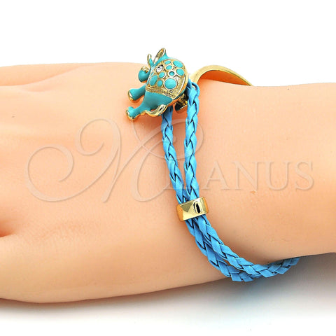 Oro Laminado Individual Bangle, Gold Filled Style Elephant Design, with White Crystal, Turquoise Enamel Finish, Golden Finish, 07.179.0001.4 (06 MM Thickness, One size fits all)