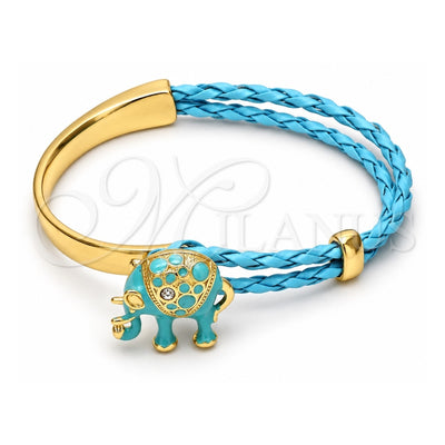 Oro Laminado Individual Bangle, Gold Filled Style Elephant Design, with White Crystal, Turquoise Enamel Finish, Golden Finish, 07.179.0001.4 (06 MM Thickness, One size fits all)