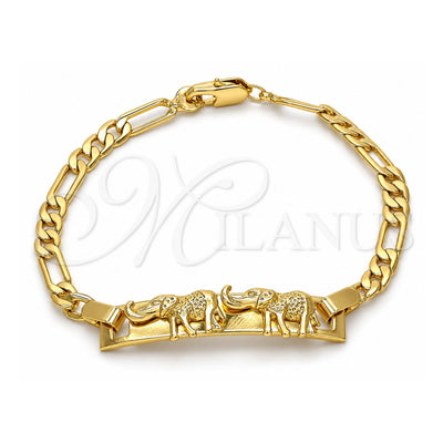 Oro Laminado ID Bracelet, Gold Filled Style Nameplate and Elephant Design, Polished, Golden Finish, 03.213.0010.06 (04 MM Thickness, 6 Inches Length)