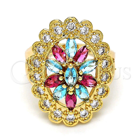 Oro Laminado Multi Stone Ring, Gold Filled Style with Multicolor and White Cubic Zirconia, Polished, Golden Finish, 01.206.0001.07 (Size 7)