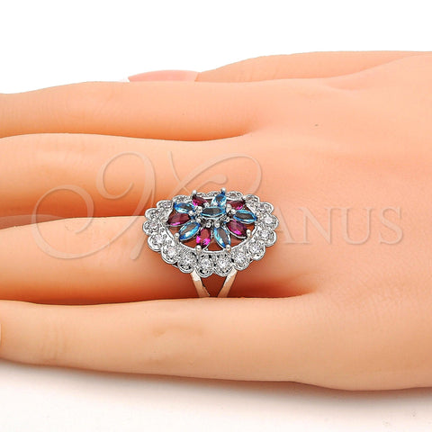 Rhodium Plated Multi Stone Ring, with Multicolor and White Cubic Zirconia, Polished, Rhodium Finish, 01.206.0001.1.09 (Size 9)