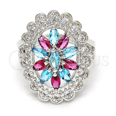 Rhodium Plated Multi Stone Ring, with Multicolor and White Cubic Zirconia, Polished, Rhodium Finish, 01.206.0001.1.09 (Size 9)