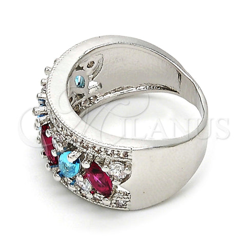 Rhodium Plated Multi Stone Ring, with Multicolor Cubic Zirconia, Polished, Rhodium Finish, 01.206.0003.1.07 (Size 7)