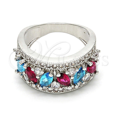 Rhodium Plated Multi Stone Ring, with Multicolor Cubic Zirconia, Polished, Rhodium Finish, 01.206.0003.1.09 (Size 9)