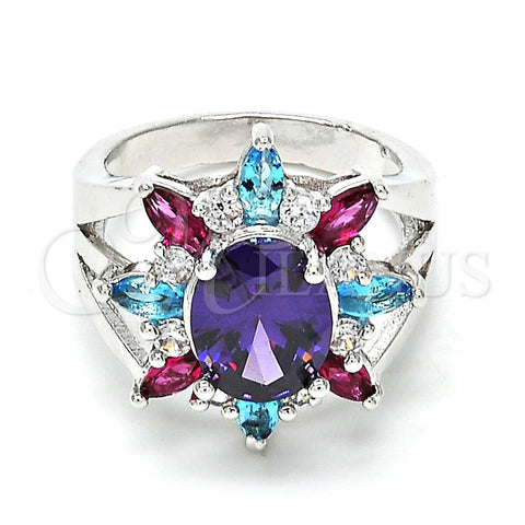 Rhodium Plated Multi Stone Ring, with Multicolor Cubic Zirconia, Polished, Rhodium Finish, 01.206.0004.1.07 (Size 7)