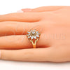 Oro Laminado Multi Stone Ring, Gold Filled Style Flower Design, with White Cubic Zirconia, Polished, Golden Finish, 01.210.0046.08 (Size 8)