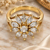Oro Laminado Multi Stone Ring, Gold Filled Style Flower Design, with White Cubic Zirconia, Polished, Golden Finish, 01.210.0046.08 (Size 8)