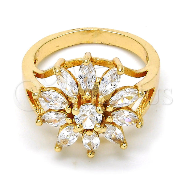 Gold Filled Ring — Multi Stone Ring Flower Design with White Cubic — main product view — SKU 113239 | Oro Laminado anillo — Multi Stone Ring flor diseño with blanco Cubic — SKU 113239