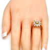 Oro Laminado Multi Stone Ring, Gold Filled Style Flower Design, with White Cubic Zirconia, Polished, Golden Finish, 01.210.0046.09 (Size 9)