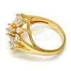 Oro Laminado Multi Stone Ring, Gold Filled Style Flower Design, with White Cubic Zirconia, Polished, Golden Finish, 01.210.0046.09 (Size 9)